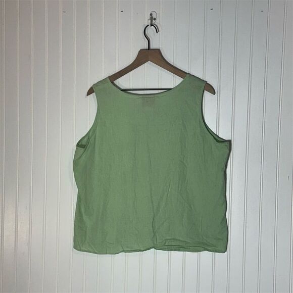 Quacker Factory Green Linen Tank Top 1X Rhinestone Studded Sleeveless Summer - Picture 2 of 8